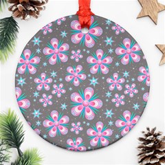 Seamless Pattern Purple Girly Floral Pattern Round Ornament (two Sides)