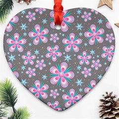 Seamless Pattern Purple Girly Floral Pattern Heart Ornament (two Sides) by paulaoliveiradesign