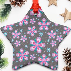 Seamless Pattern Purple Girly Floral Pattern Star Ornament (two Sides)