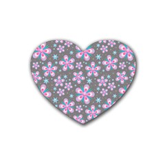 Seamless Pattern Purple Girly Floral Pattern Heart Coaster (4 Pack)  by paulaoliveiradesign