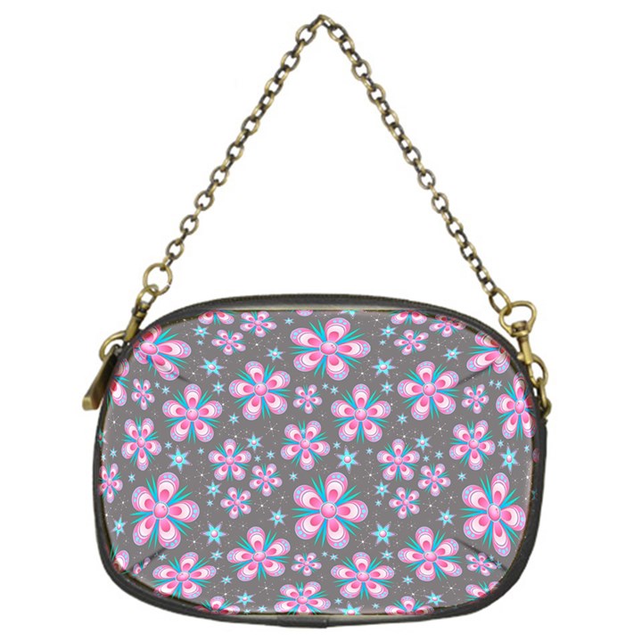 Seamless Pattern Purple Girly Floral Pattern Chain Purses (One Side) 