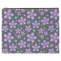 Seamless Pattern Purple Girly Floral Pattern Cosmetic Bag (xxxl)  by paulaoliveiradesign