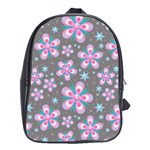 Seamless Pattern Purple Girly Floral Pattern School Bag (XL) Front