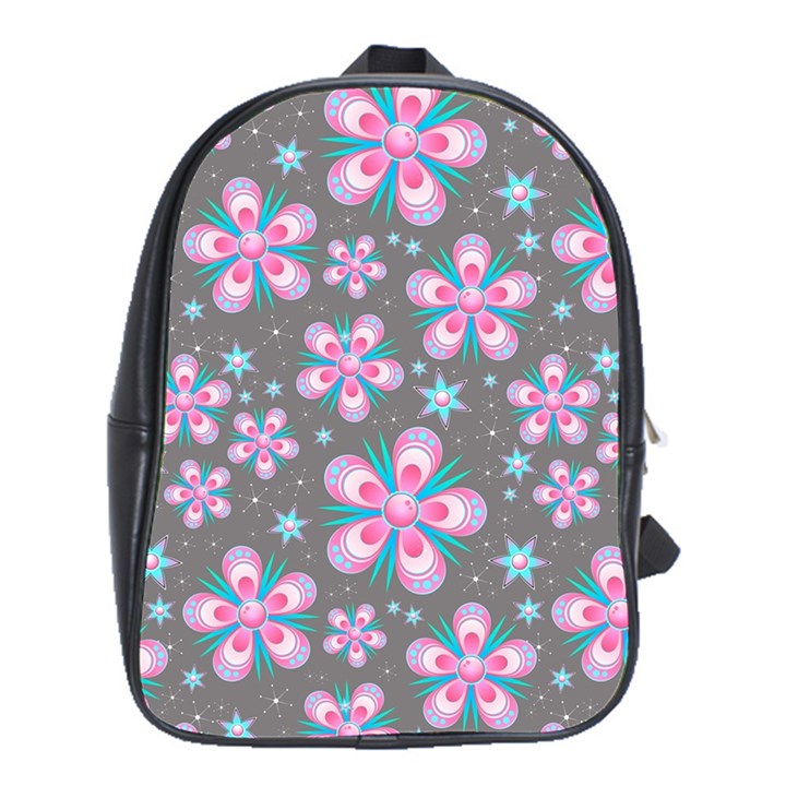 Seamless Pattern Purple Girly Floral Pattern School Bag (XL)