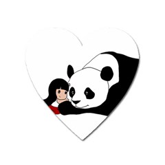 Girl And Panda Heart Magnet by Valentinaart