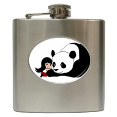 Girl And Panda Hip Flask (6 Oz) by Valentinaart