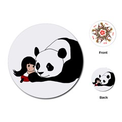 Girl And Panda Playing Cards (round)  by Valentinaart