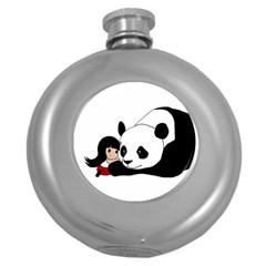 Girl And Panda Round Hip Flask (5 Oz) by Valentinaart