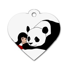 Girl And Panda Dog Tag Heart (two Sides) by Valentinaart