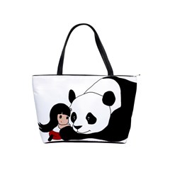 Girl And Panda Shoulder Handbags by Valentinaart