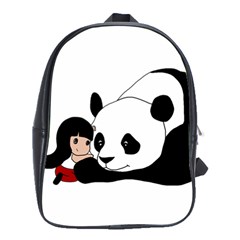 Girl And Panda School Bag (large) by Valentinaart