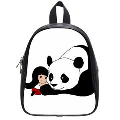 Girl And Panda School Bag (small) by Valentinaart