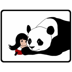 Girl And Panda Double Sided Fleece Blanket (large)  by Valentinaart