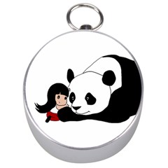 Girl And Panda Silver Compasses by Valentinaart