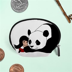 Girl And Panda Accessory Pouches (small)  by Valentinaart