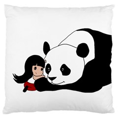 Girl And Panda Large Flano Cushion Case (two Sides) by Valentinaart