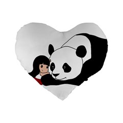 Girl And Panda Standard 16  Premium Flano Heart Shape Cushions by Valentinaart