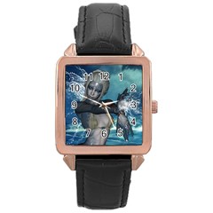 The Wonderful Water Fairy With Water Wings Rose Gold Leather Watch  by FantasyWorld7