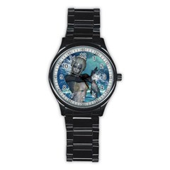 The Wonderful Water Fairy With Water Wings Stainless Steel Round Watch by FantasyWorld7