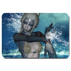 The Wonderful Water Fairy With Water Wings Large Doormat  by FantasyWorld7