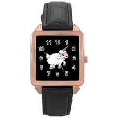 Unicorn Sheep Rose Gold Leather Watch  by Valentinaart