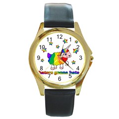 Unicorn Sheep Round Gold Metal Watch by Valentinaart