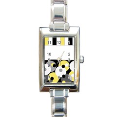 Black, Gray, Yellow Stripes And Dots Rectangle Italian Charm Watch by digitaldivadesigns