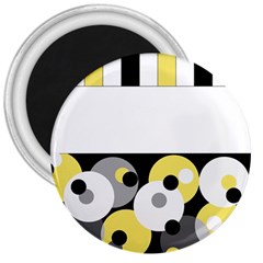 Black, Gray, Yellow Stripes And Dots 3  Magnets by digitaldivadesigns