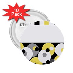 Black, Gray, Yellow Stripes And Dots 2 25  Buttons (10 Pack)  by digitaldivadesigns