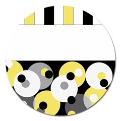 Black, Gray, Yellow Stripes And Dots Magnet 5  (round) by digitaldivadesigns