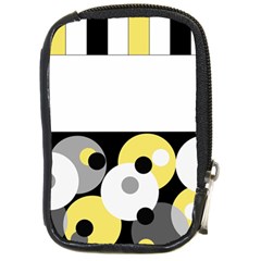 Black, Gray, Yellow Stripes And Dots Compact Camera Cases by digitaldivadesigns