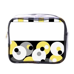 Black, Gray, Yellow Stripes And Dots Mini Toiletries Bags by digitaldivadesigns