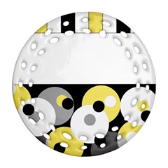 Black, Gray, Yellow Stripes And Dots Round Filigree Ornament (two Sides) by digitaldivadesigns