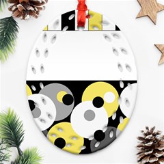 Black, Gray, Yellow Stripes And Dots Ornament (oval Filigree) by digitaldivadesigns