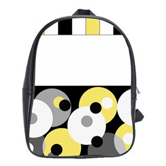 Black, Gray, Yellow Stripes And Dots School Bag (xl) by digitaldivadesigns