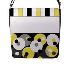 Black, Gray, Yellow Stripes And Dots Flap Messenger Bag (l)  by digitaldivadesigns