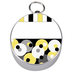 Black, Gray, Yellow Stripes And Dots Silver Compasses by digitaldivadesigns