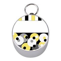 Black, Gray, Yellow Stripes And Dots Mini Silver Compasses by digitaldivadesigns