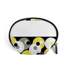 Black, Gray, Yellow Stripes And Dots Accessory Pouches (small)  by digitaldivadesigns