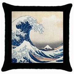 The Classic Japanese Great Wave Off Kanagawa By Hokusai Throw Pillow Case (black) by PodArtist