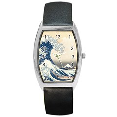 The Classic Japanese Great Wave Off Kanagawa By Hokusai Barrel Style Metal Watch by PodArtist