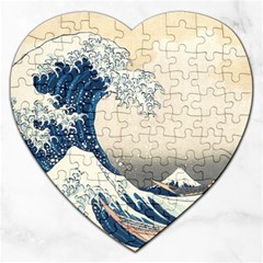 The Classic Japanese Great Wave Off Kanagawa By Hokusai Jigsaw Puzzle (heart) by PodArtist