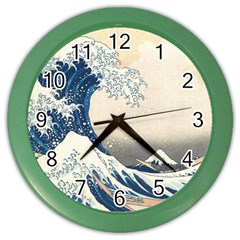 The Classic Japanese Great Wave Off Kanagawa By Hokusai Color Wall Clocks by PodArtist