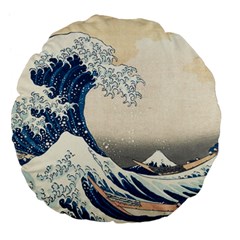 The Classic Japanese Great Wave Off Kanagawa By Hokusai Large 18  Premium Flano Round Cushions by PodArtist