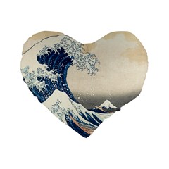 The Classic Japanese Great Wave Off Kanagawa By Hokusai Standard 16  Premium Flano Heart Shape Cushions by PodArtist