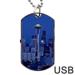 Space Needle Seattle Washington Dog Tag Usb Flash (one Side) by Nexatart