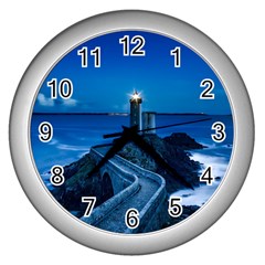 Plouzane France Lighthouse Landmark Wall Clocks (silver)  by Nexatart