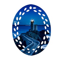 Plouzane France Lighthouse Landmark Oval Filigree Ornament (two Sides) by Nexatart