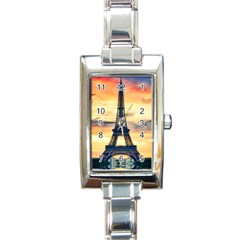 Eiffel Tower Paris France Landmark Rectangle Italian Charm Watch by Nexatart