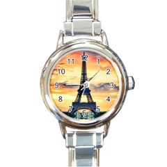 Eiffel Tower Paris France Landmark Round Italian Charm Watch by Nexatart